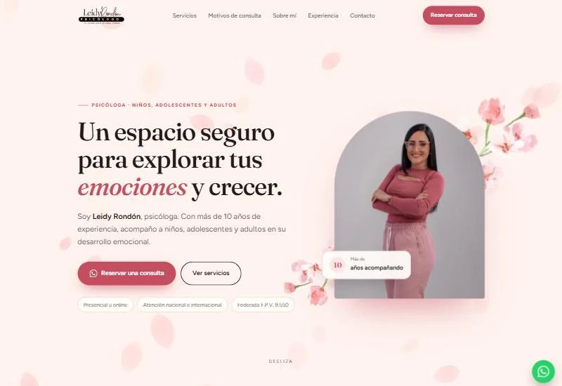 Propuesta de landing para la psicóloga Leidy Rondón, con botón para reservar una consulta